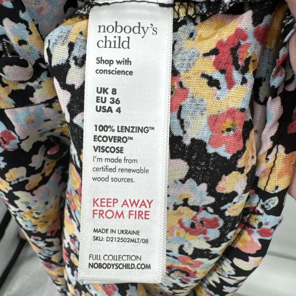 Nobody's Child Womens Printed Floral Print Midi Dress Short Sleeve Size 4 Black - Picture 7 of 13